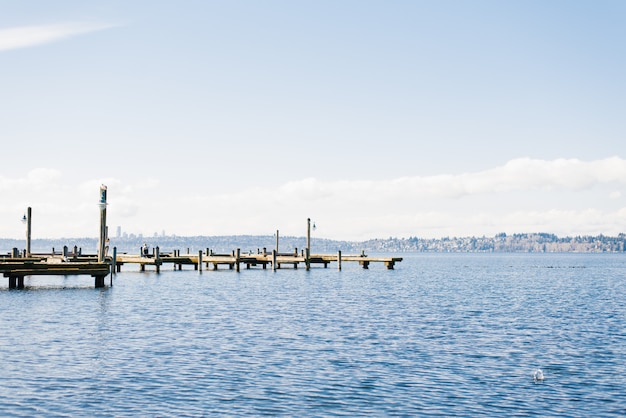 Kirkland, Washington, USA. February 2020. The waterfront of lake Washington in clear weather. Lake view