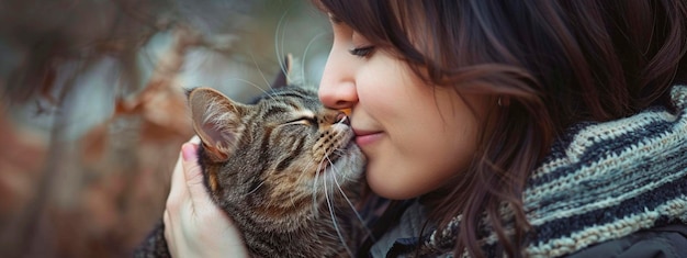 kiss girl with cat Selective focus