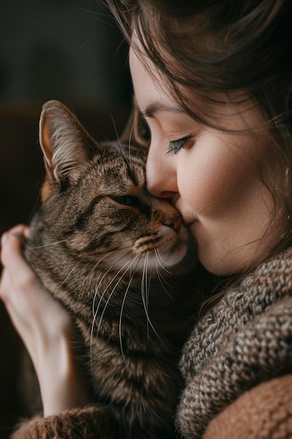 kiss girl with cat Selective focus