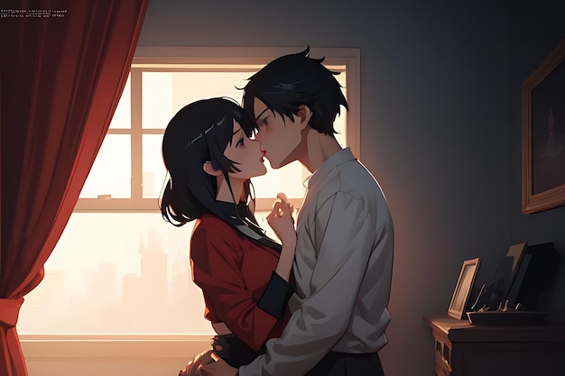 kissing anime couple