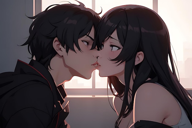 kissing anime couple