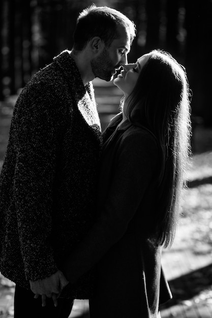 Kissing a couple in love in backlight