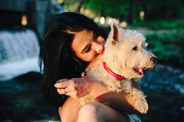 kissing puppy tenderness friendship water