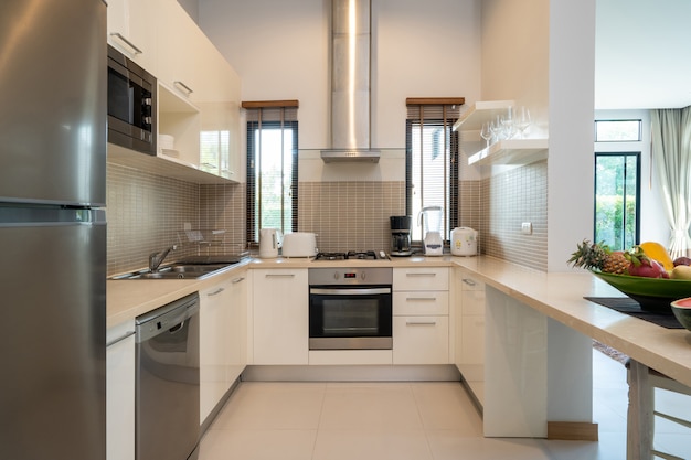 Kitchen area with island counter