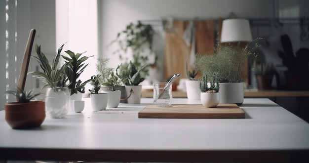 Kitchen background with counter top view generative ai