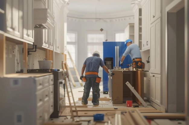 Kitchen cabinet installation in progress