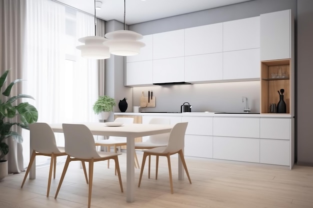 Kitchen chair dining interior modern table clean furniture house home design Generative AI