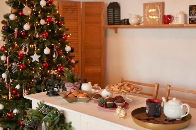 Kitchen christmas decor Furniture and utensils Christmas treat New Year celebration Winter holidays and vacations Festive table