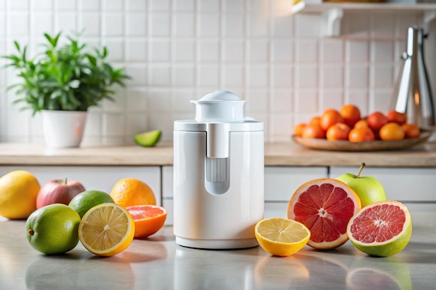 Photo a kitchen counter with fruits and vegetables including oranges lemons and lemons