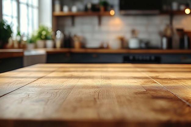 a kitchen counter with a wooden table and a microwave on it