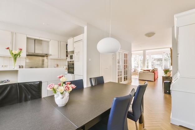 Kitchen and dining room in modern apartment