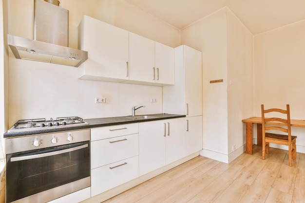 Kitchen and dining zone in modern apartment