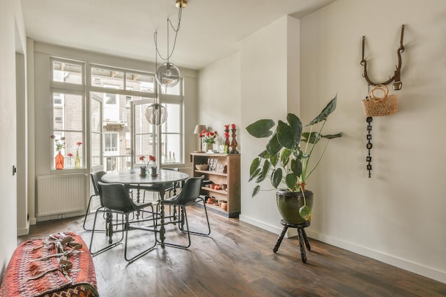 Kitchen and dining zone in studio apartment