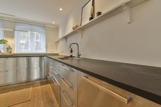 Kitchen and dining zone in studio apartment