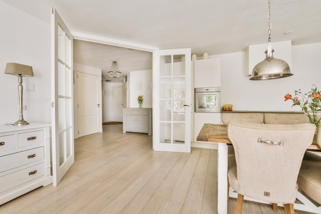 Kitchen and dining zone in studio apartment