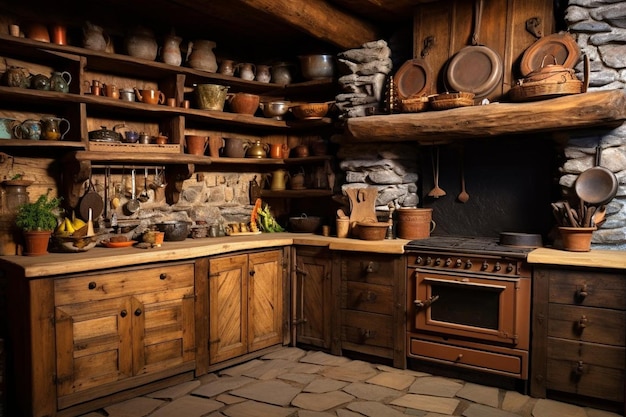 Kitchen interior in rustic house