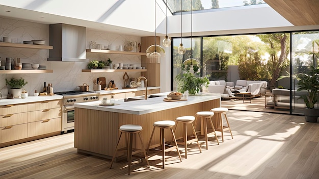 the kitchen is designed to be a living room with a view of the garden.