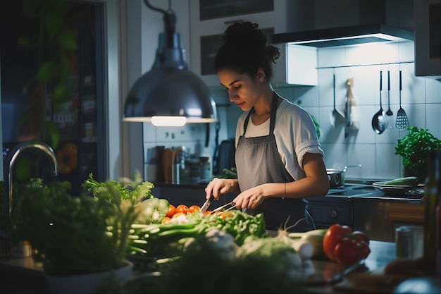 Kitchen Scene with Woman Cooking