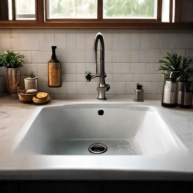 Photo a kitchen sink with a plant on the counter