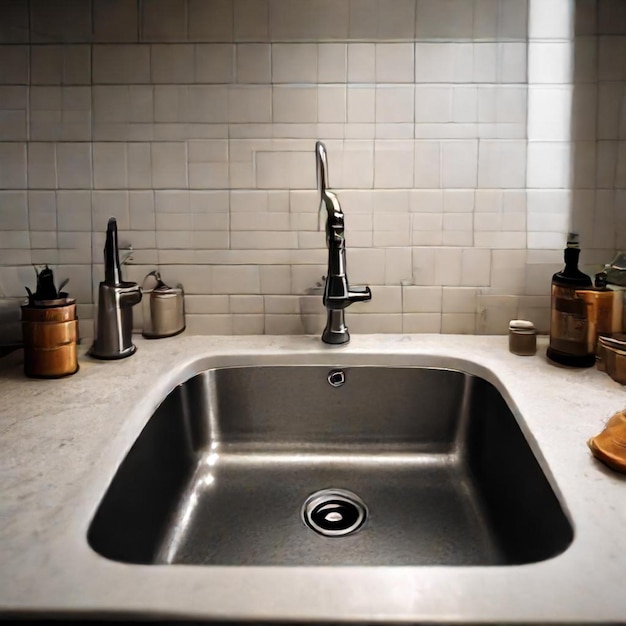 Photo a kitchen sink with a silver faucet and a silver faucet