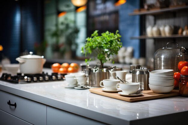 Kitchen situation with blurred background Professional photography advertising