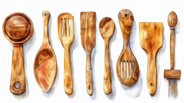 kitchen utensils isolated on a white backgroundwatercolor painting