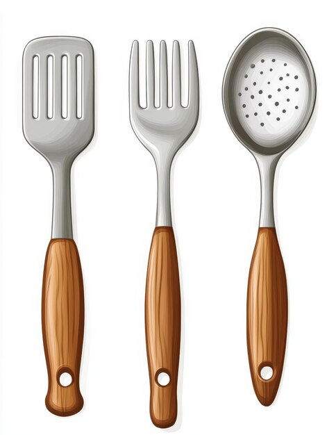 Photo kitchen utensils with wooden handles