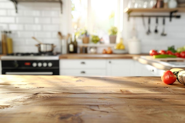 Kitchen utensils on wooden table in white kitchen