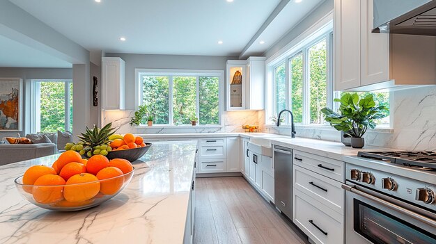 Photo kitchen white cabinets marble contemporary