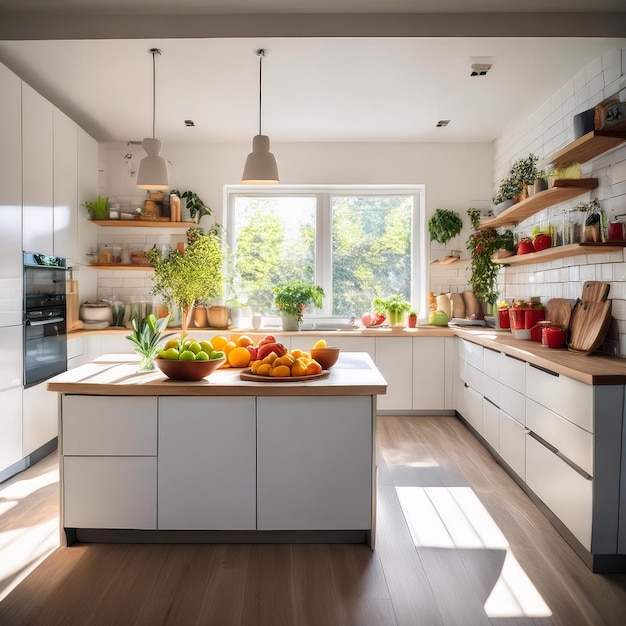 Photo a kitchen with a bowl of fruit on the counter