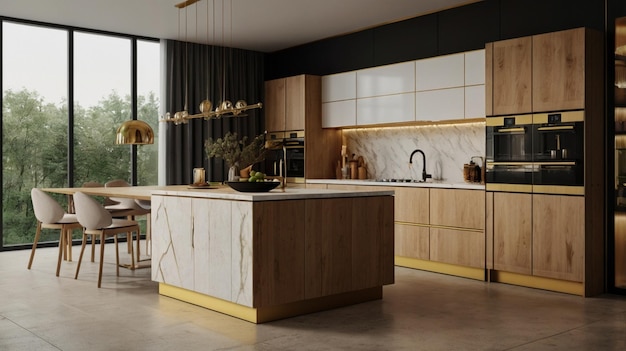 a kitchen with a bowl of salad on the counter