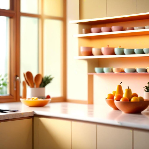 Photo a kitchen with a bowl of vegetables and a bowl of fruit on the counter