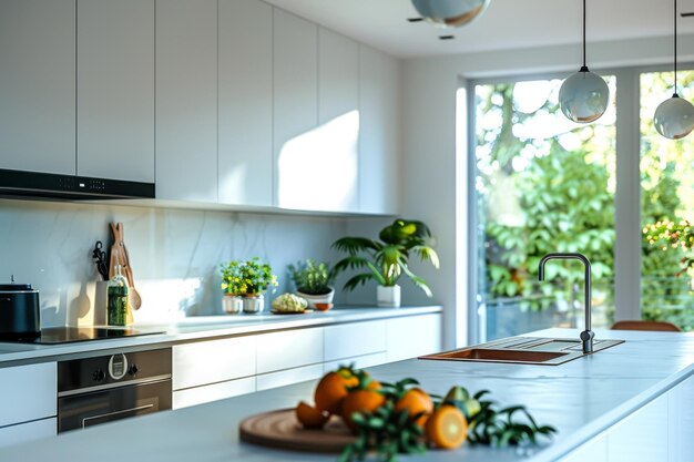 Kitchen with Clean Cabinets and Minimalist Design A minimalist kitchen mockup featuring clean cabinets and a simple design