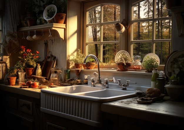 A kitchen with a decorative vesselstyle kitchen sink