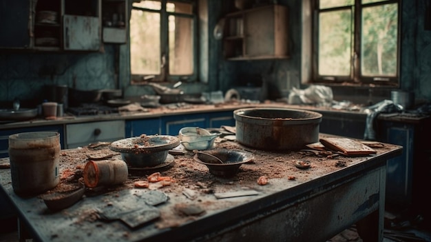 A kitchen with a dirty counter and a dirty sink.