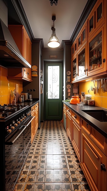 a kitchen with a door that says  kitchen