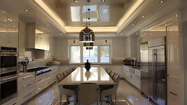 Photo a kitchen with a large island and a large island with a large island in the middle