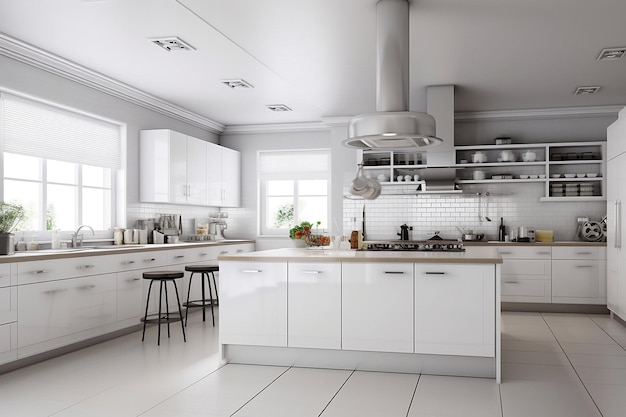 A kitchen with a large island with a stove and a sign that says " home ".