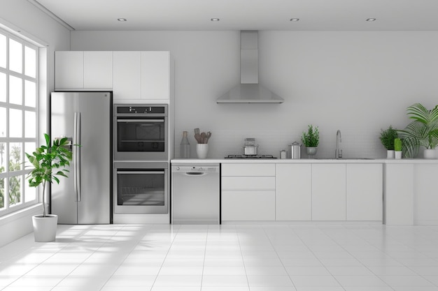 Kitchen with Modern Appliances and Simple Design A minimalist kitchen mockup with modern appliances and a simple design