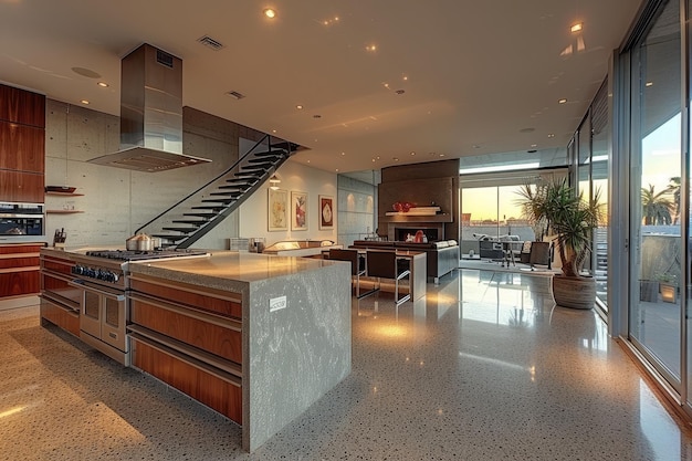 Kitchen with Open Plan and Minimalist Design Open plan layout sleek cabinetry and minimal decor Functional and modern