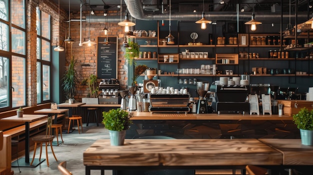 a kitchen with a sign that says  cafe  on the wall