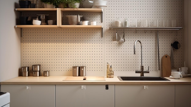 a kitchen with a sink and a faucet