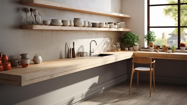 a kitchen with a sink and a pot on the counter