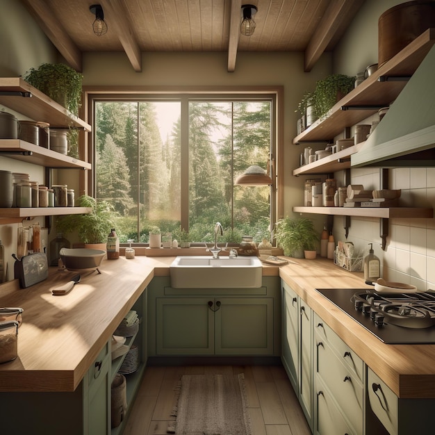 A kitchen with a sink and a window Generative AI image Kitchen in Norwegian house