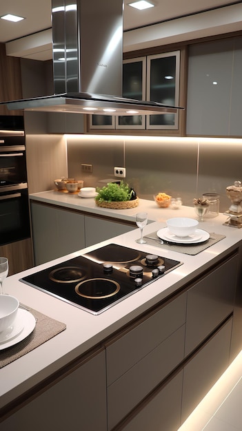 Photo a kitchen with a stove oven and a bowl of food on the counter