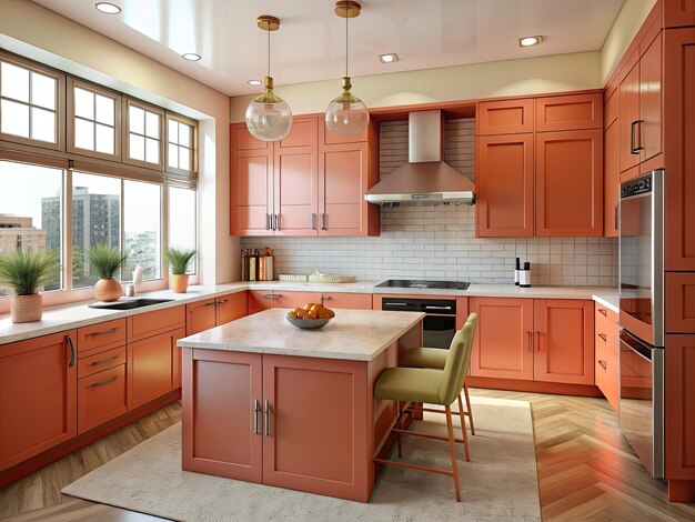 Photo a kitchen with a stove oven and a microwave