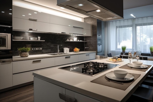 A kitchen with a stove, oven, and a window.