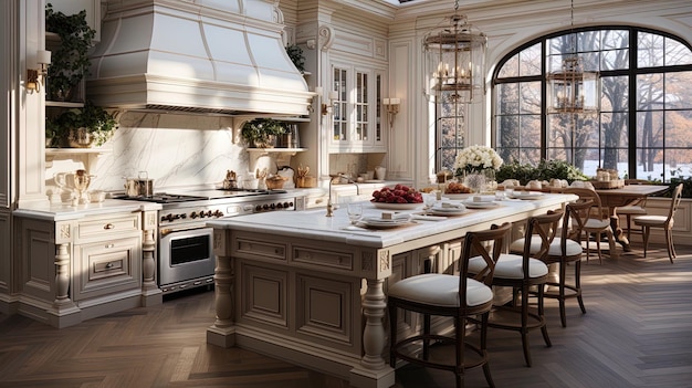 Photo a kitchen with a stove oven and a window