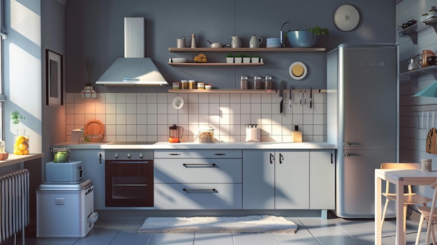 a kitchen with a stove a pot and a shelf with the words  nook  on it