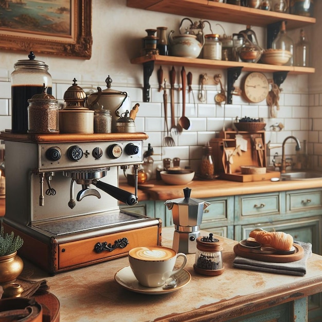 a kitchen with a stove and a pot on the stove